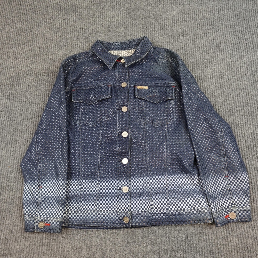 Ecko Red Jacket Womens L Blue Denim Trucker Geometric Button Front Collared
